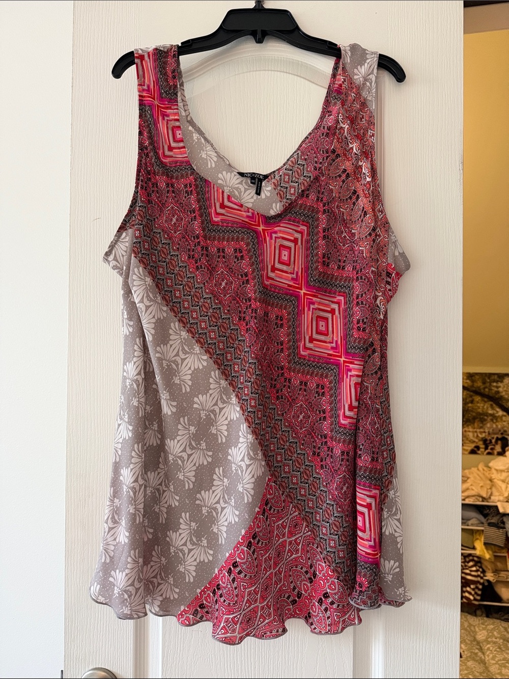 NIC+ZOE Pink and Taupe Mixed-Print Sleeveless Tank